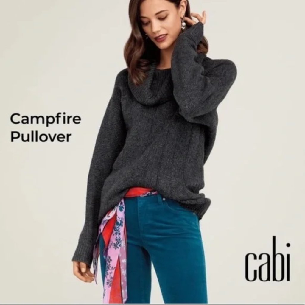 Cabi Campfire Pullover Sweater Gray Cowl Neck Long Sleeve Sz Xs #4096 Euc